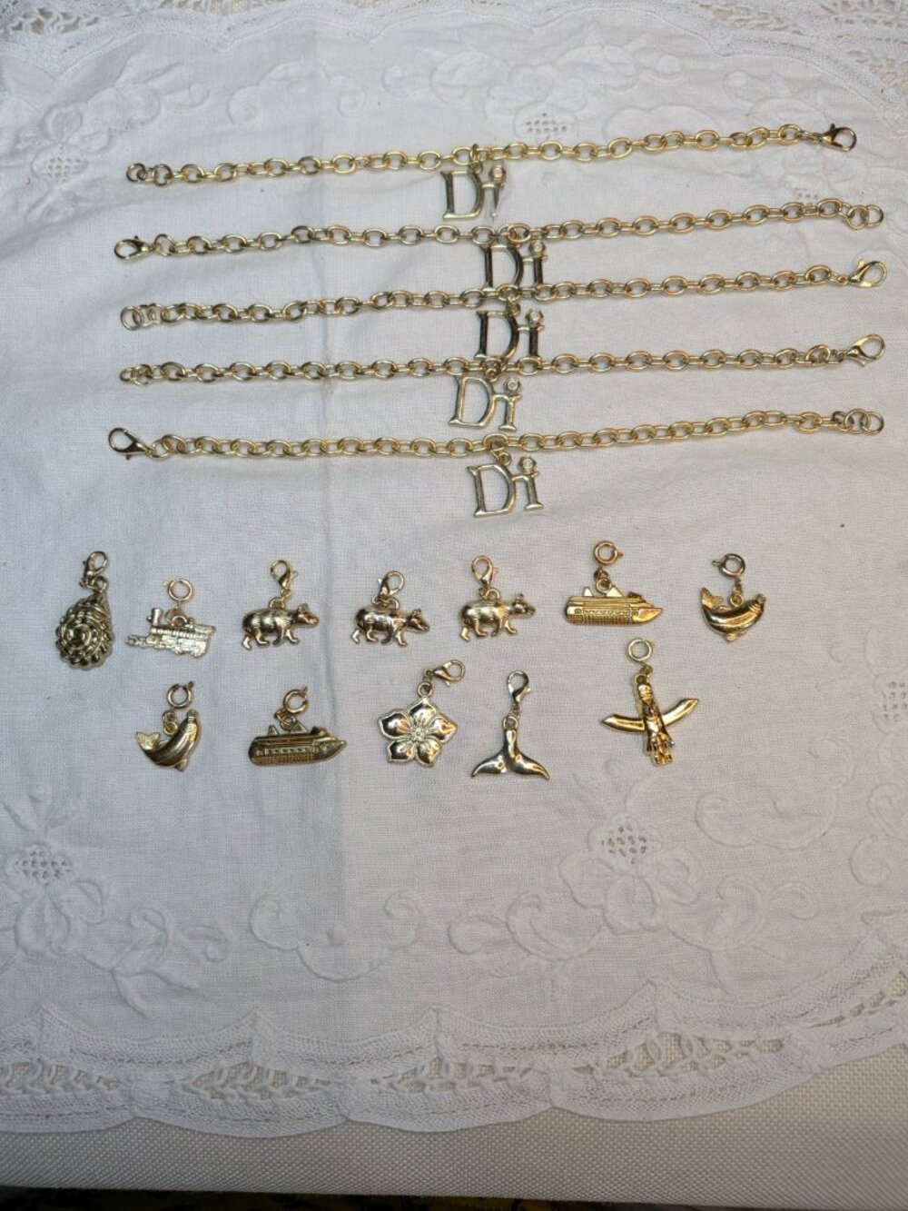 Vintage Diamond International Charm Bracelet Lot – 5 Bracelets + 12 Charms (NOS)